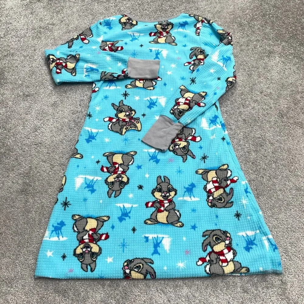 Disney Bambi Thumper Pajama Dress Girls Blue Long Sleeve Graphic  Sleepwear - Picture 2 of 11